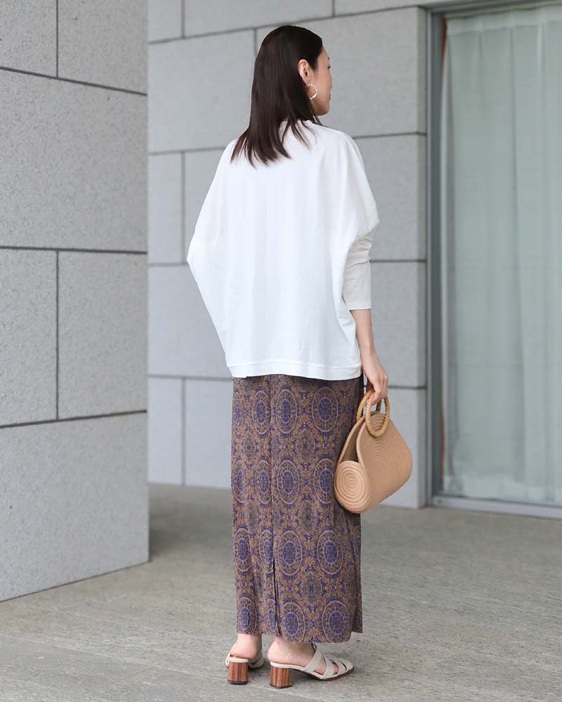 オリエンタル柄プリーツナロースカート