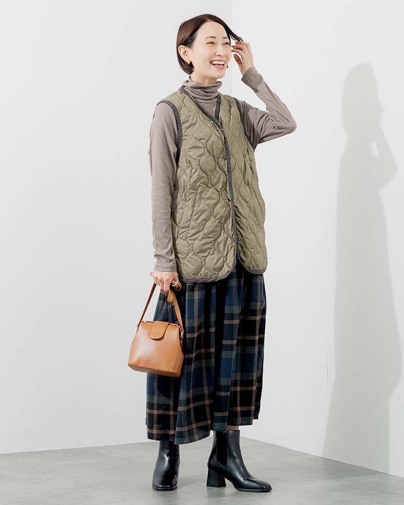 微起毛ハイネック＆ネルスカートドッキングワンピース