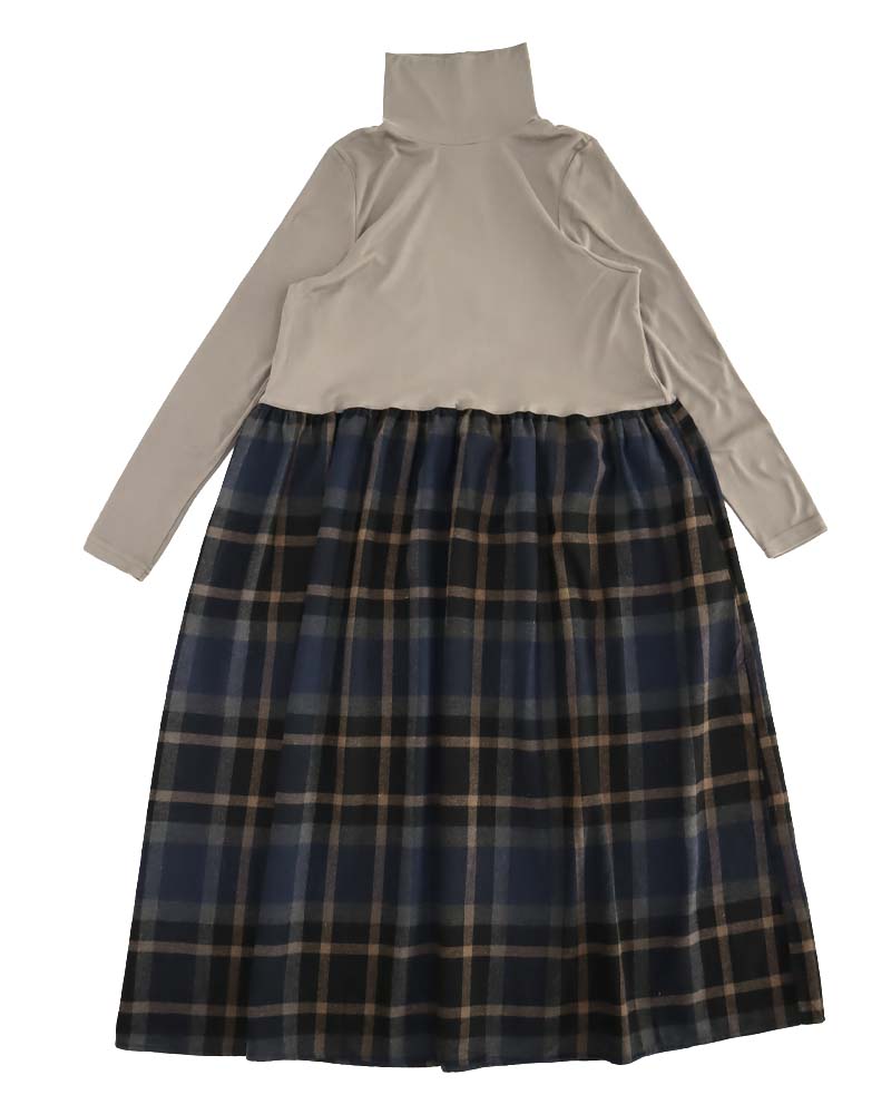 微起毛ハイネック＆ネルスカートドッキングワンピース