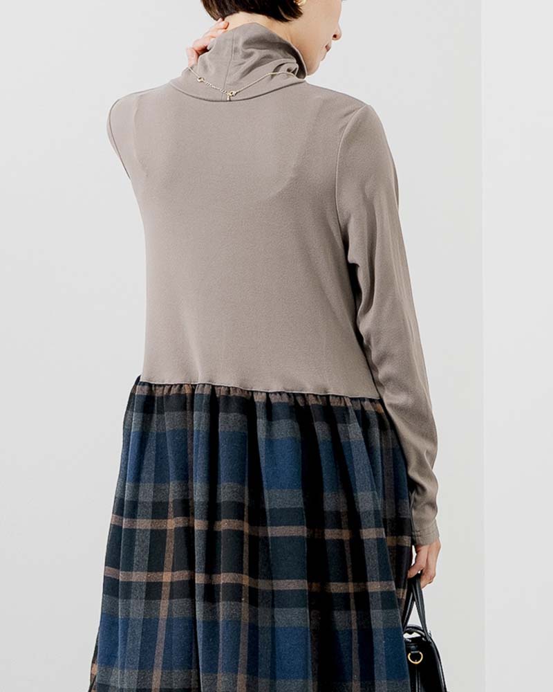 微起毛ハイネック＆ネルスカートドッキングワンピース