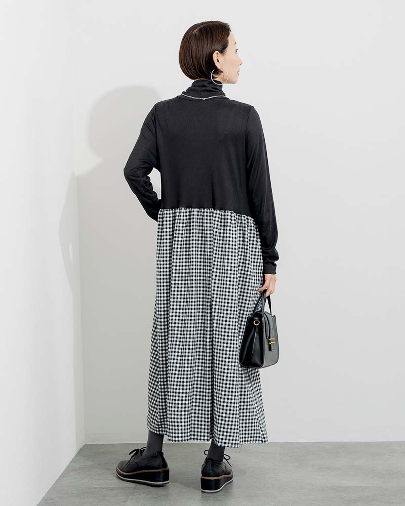 微起毛ハイネック＆ネルスカートドッキングワンピース