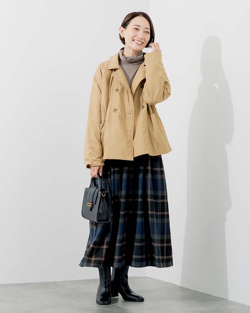 微起毛ハイネック＆ネルスカートドッキングワンピース