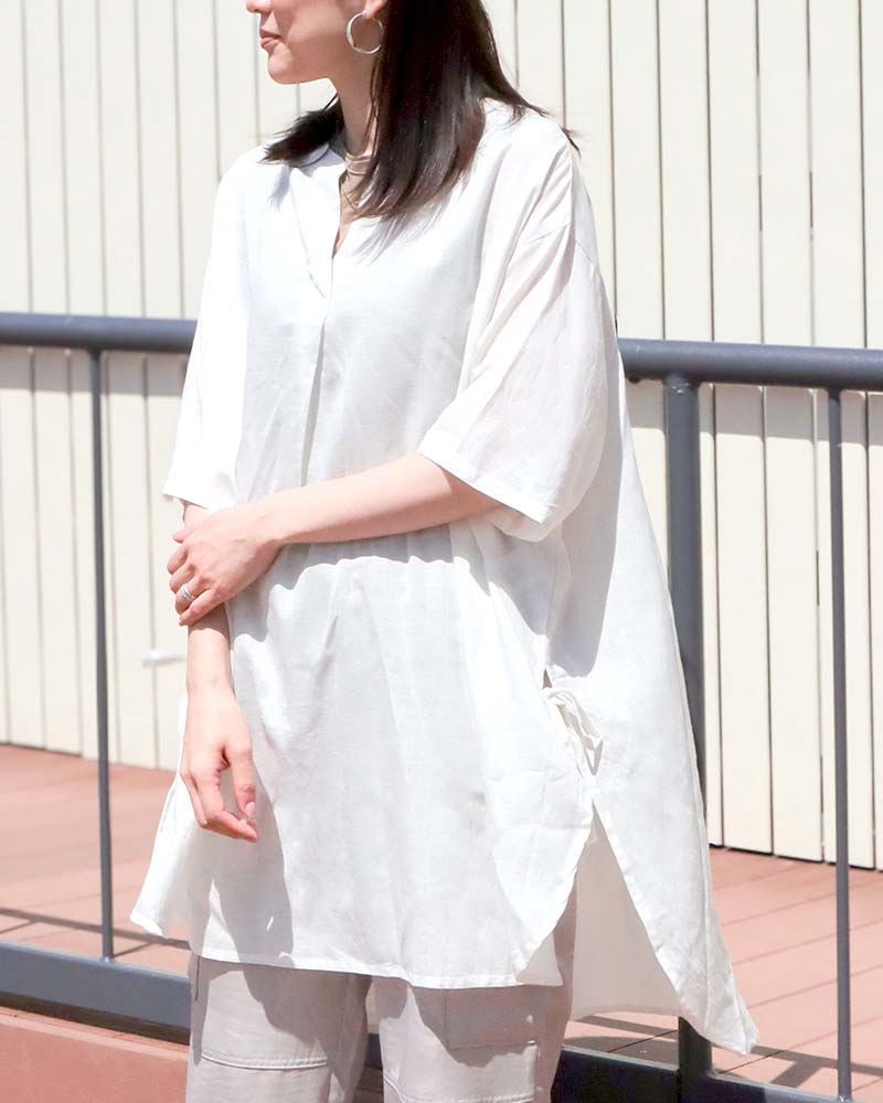 コットンリネン混リボンアクセントスキッパーブラウス