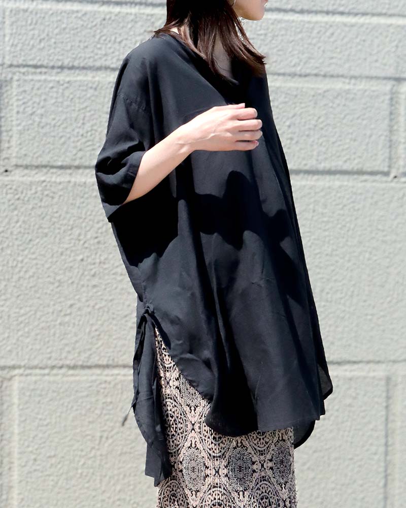 コットンリネン混リボンアクセントスキッパーブラウス