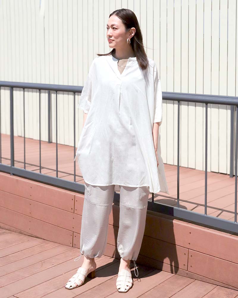 コットンリネン混リボンアクセントスキッパーブラウス