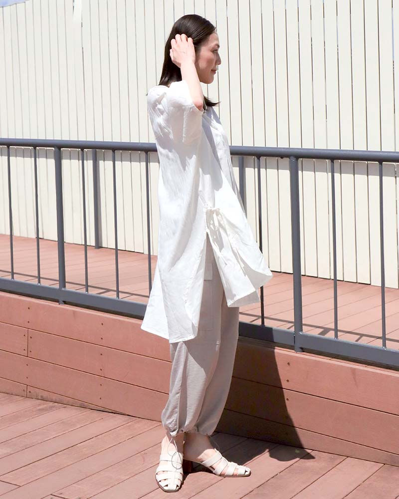 コットンリネン混リボンアクセントスキッパーブラウス