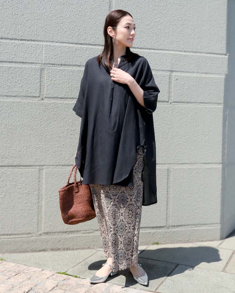 コットンリネン混リボンアクセントスキッパーブラウス