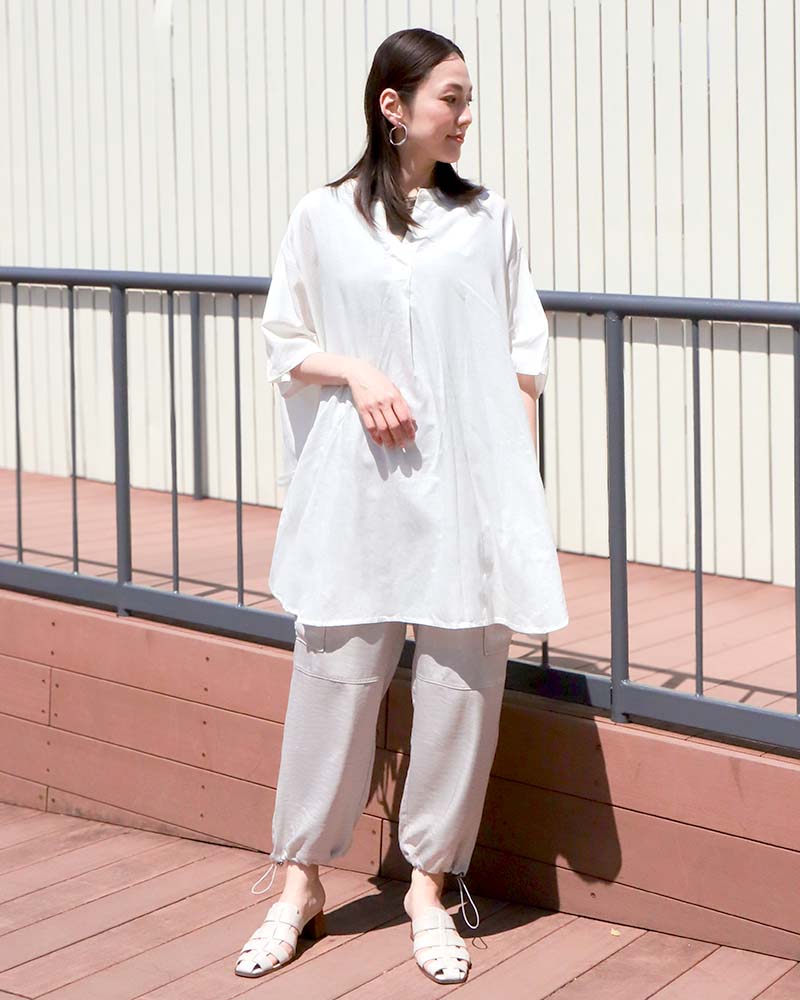 コットンリネン混リボンアクセントスキッパーブラウス