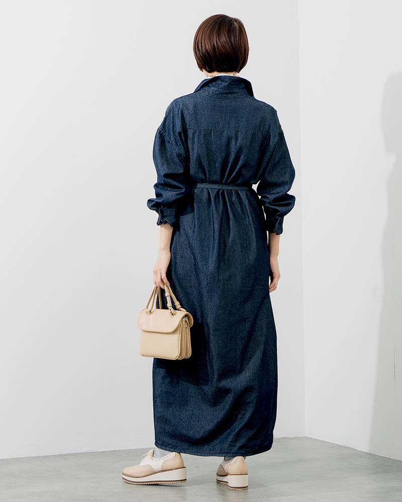 ウエストタックアクセントデニムシャツワンピース