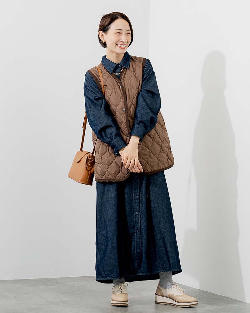 ウエストタックアクセントデニムシャツワンピース