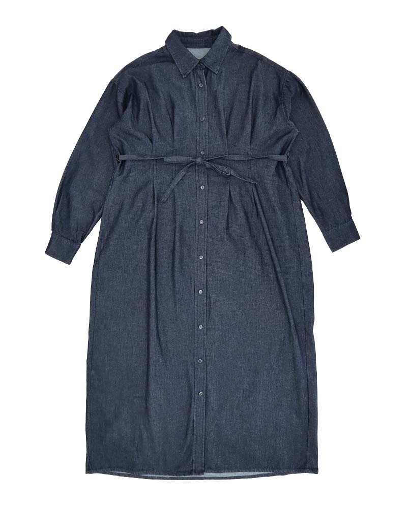 ウエストタックアクセントデニムシャツワンピース