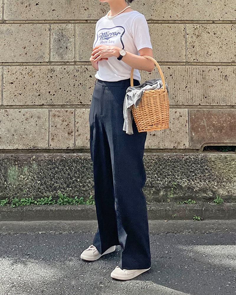 Canaria Style】ウール混ストレッチストレートパンツ（ブラックのみ