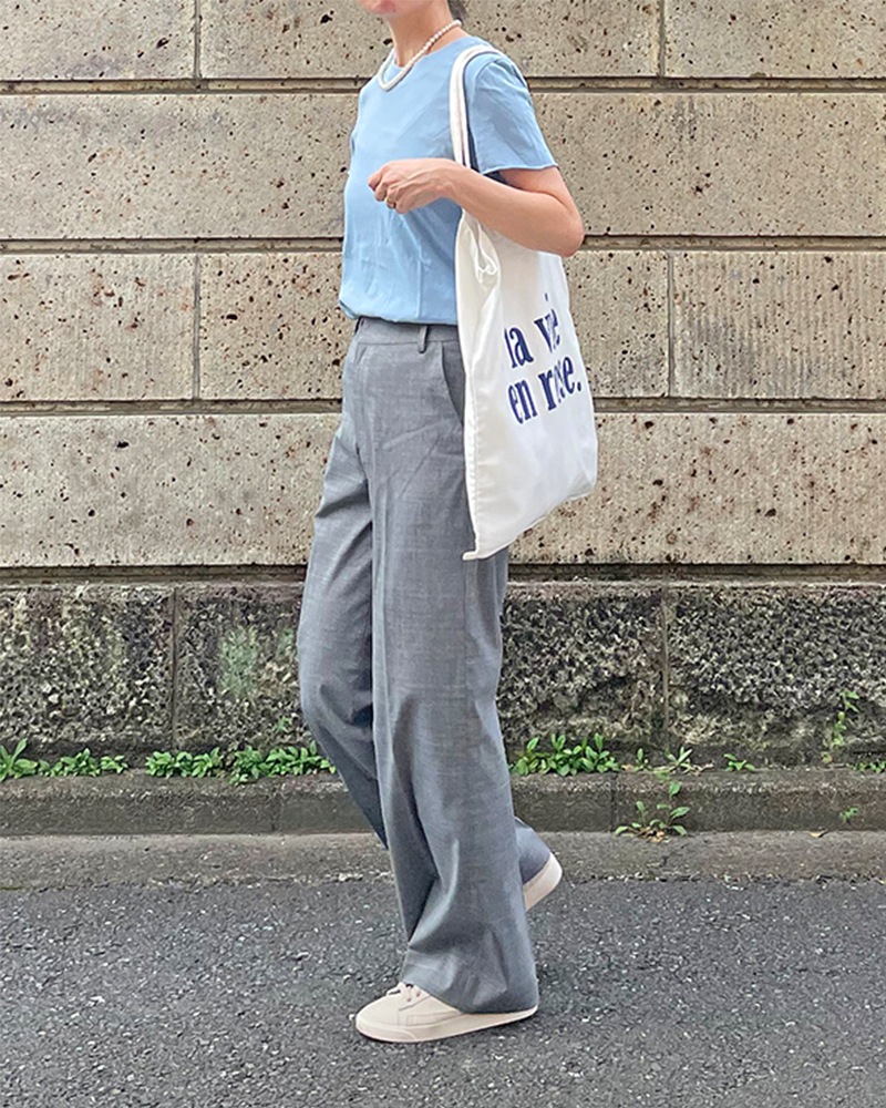 Canaria Style】ウール混ストレッチストレートパンツ（ブラックのみ