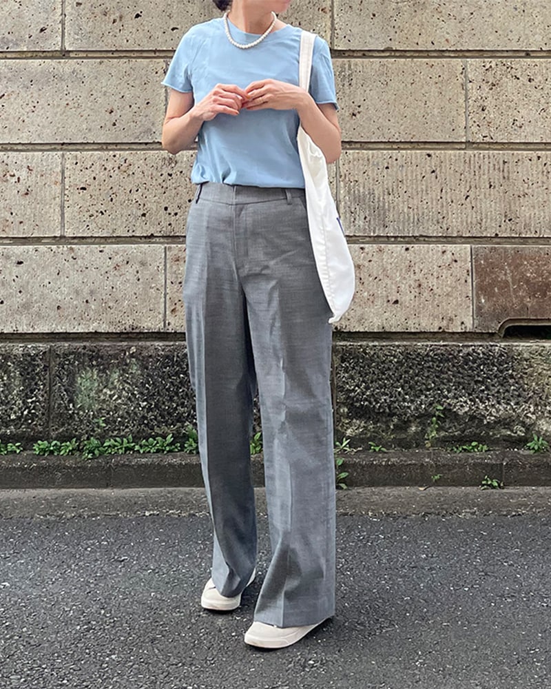 Canaria Style】ウール混ストレッチストレートパンツ（ブラックのみ