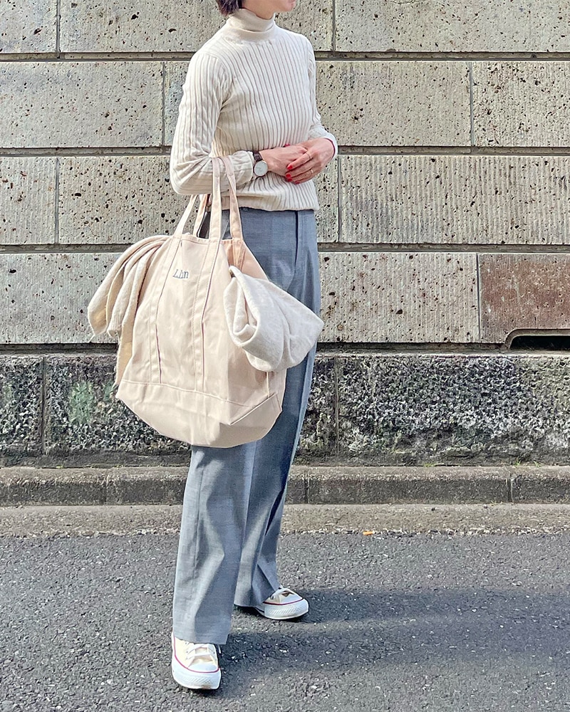 Canaria Style】ウール混ストレッチストレートパンツ（ブラックのみ