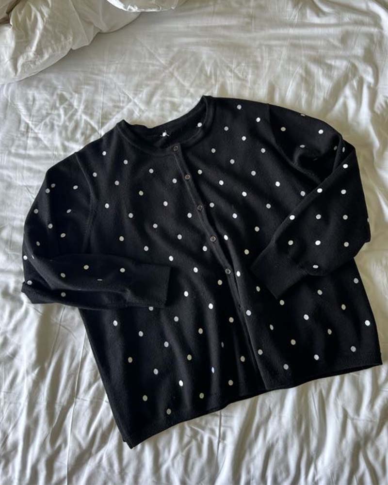 【otostyle】ドット刺繍クルーネックニットカーディガン