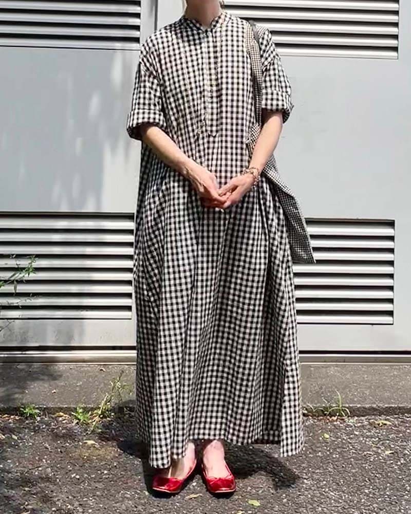 【Canaria Style】スタンドカラーシャツワンピース（ペチコート付き）