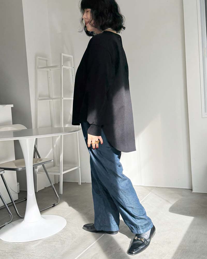 【otostyle】ジョーゼットバックボタンラウンドヘムプルオーバー