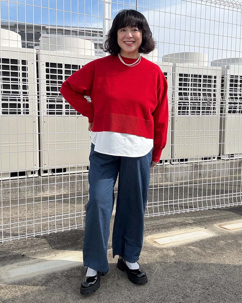 【otostyle】ジョーゼットバックボタンラウンドヘムプルオーバー