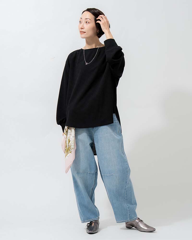 【otostyle】ジョーゼットバックボタンラウンドヘムプルオーバー