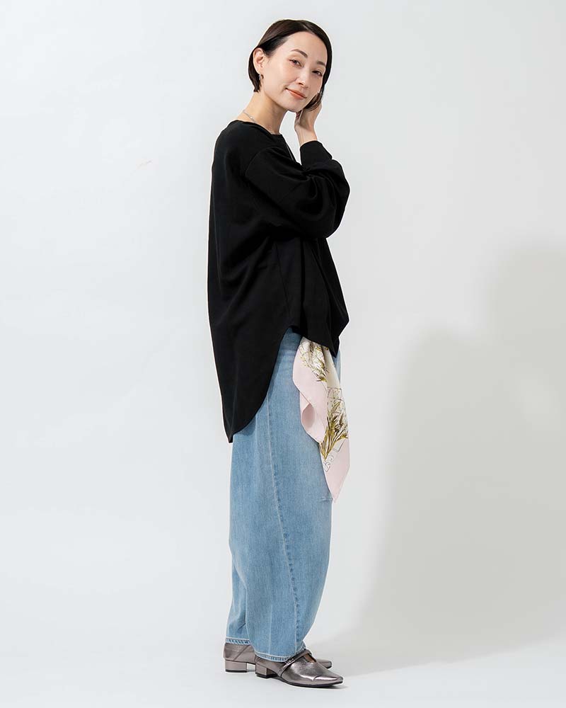 【otostyle】ジョーゼットバックボタンラウンドヘムプルオーバー