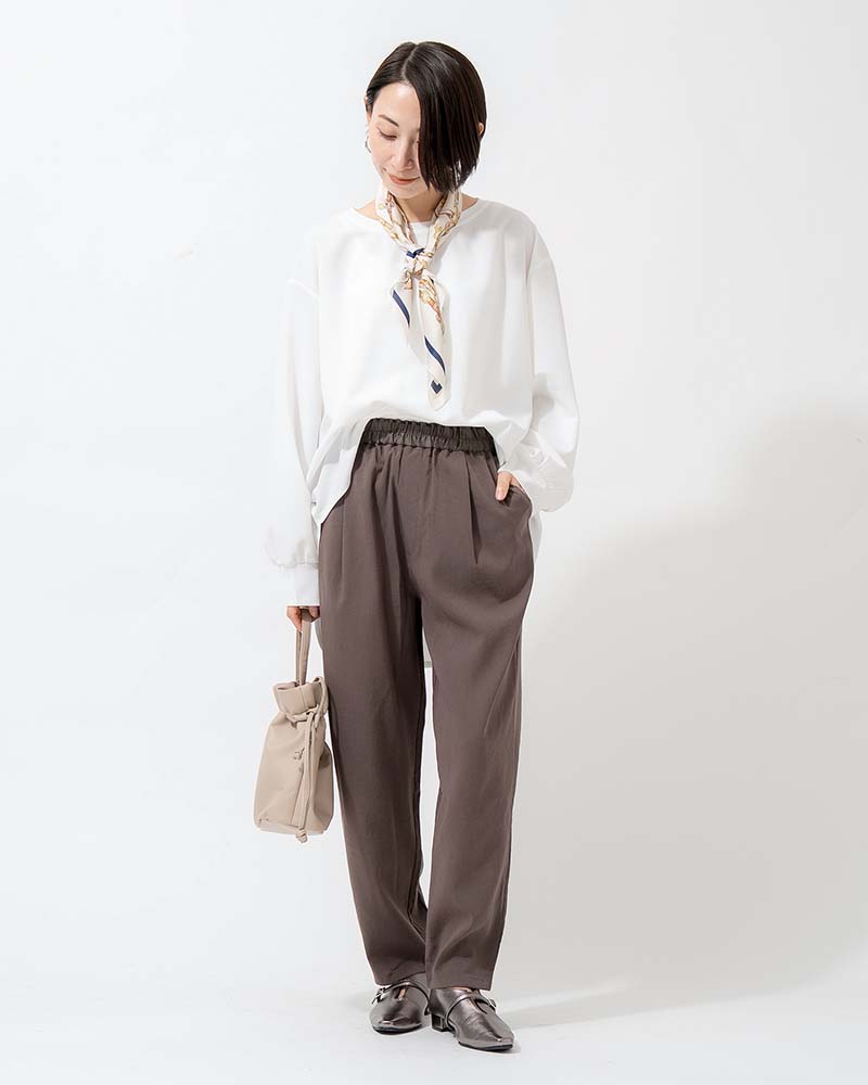 【otostyle】ジョーゼットバックボタンラウンドヘムプルオーバー