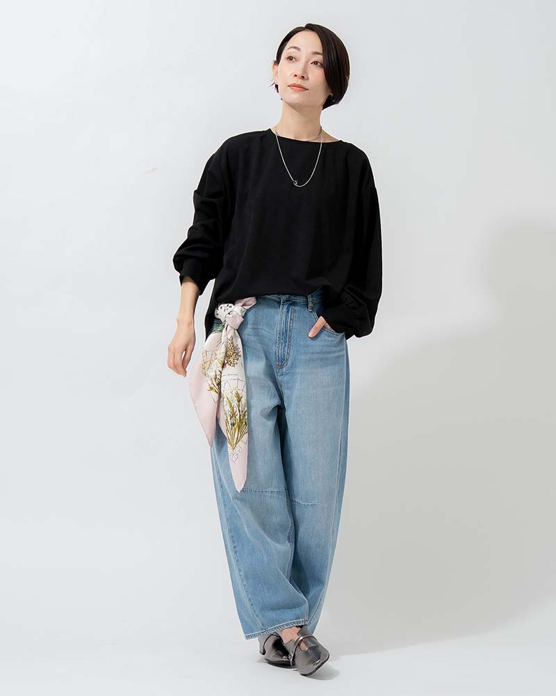 【otostyle】ジョーゼットバックボタンラウンドヘムプルオーバー