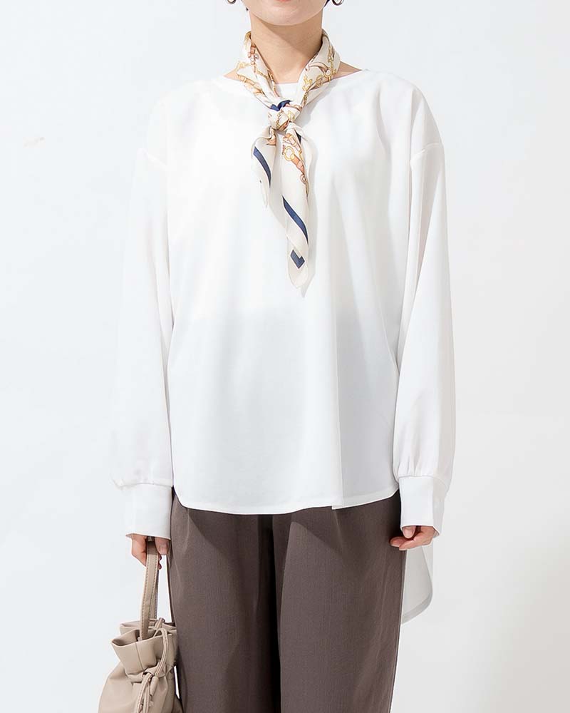 【otostyle】ジョーゼットバックボタンラウンドヘムプルオーバー