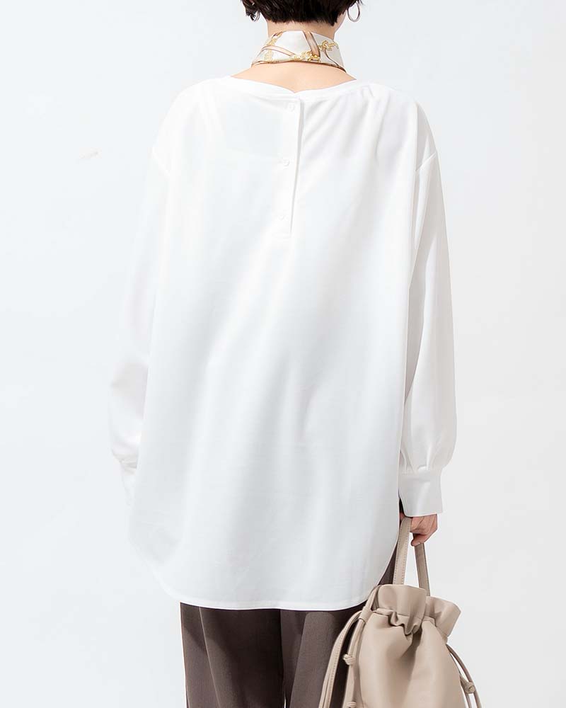 【otostyle】ジョーゼットバックボタンラウンドヘムプルオーバー