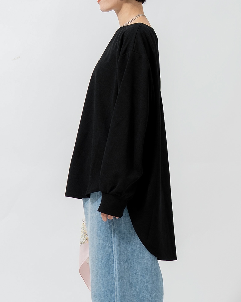 【otostyle】ジョーゼットバックボタンラウンドヘムプルオーバー