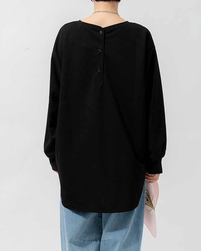 【otostyle】ジョーゼットバックボタンラウンドヘムプルオーバー