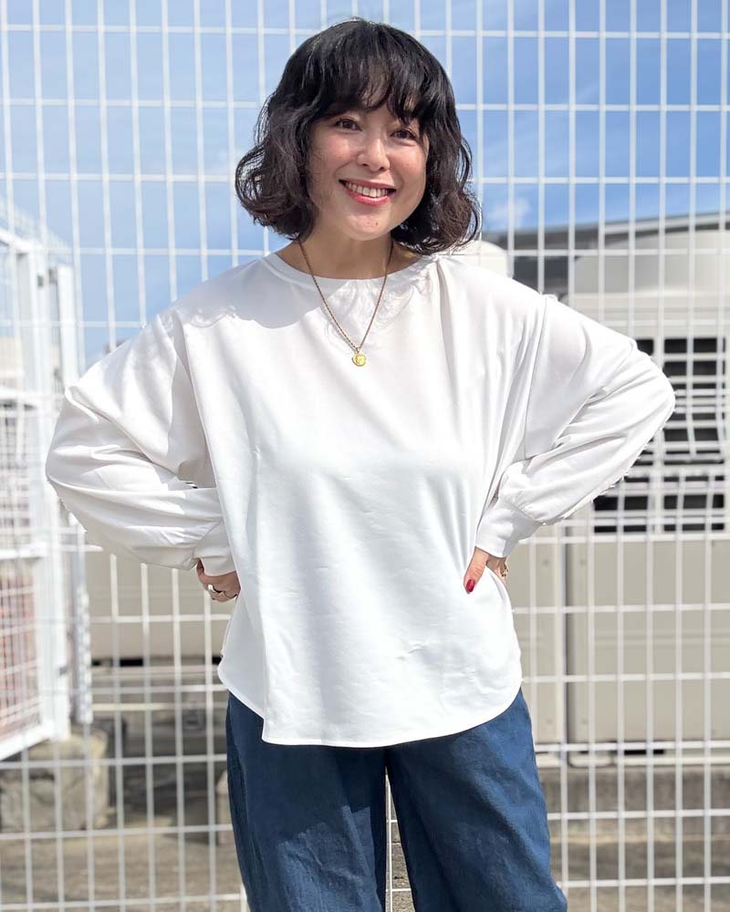 【otostyle】ジョーゼットバックボタンラウンドヘムプルオーバー