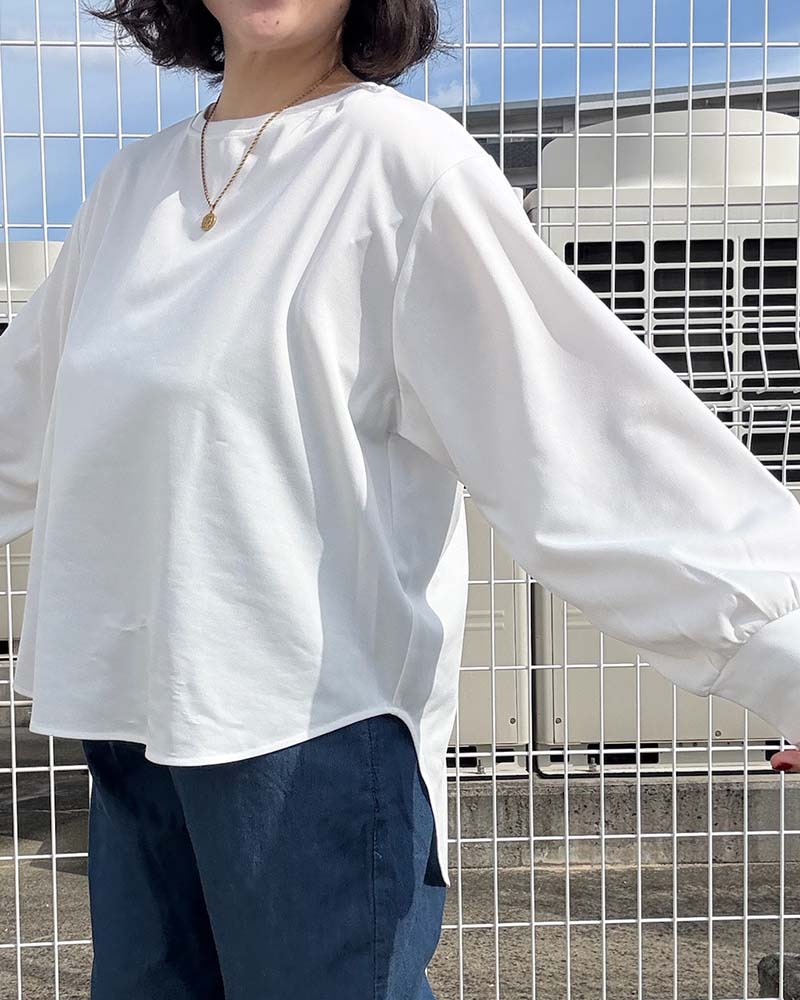 【otostyle】ジョーゼットバックボタンラウンドヘムプルオーバー