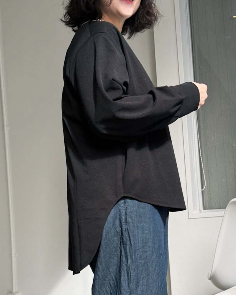 【otostyle】ジョーゼットバックボタンラウンドヘムプルオーバー