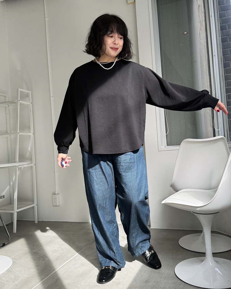 【otostyle】ジョーゼットバックボタンラウンドヘムプルオーバー