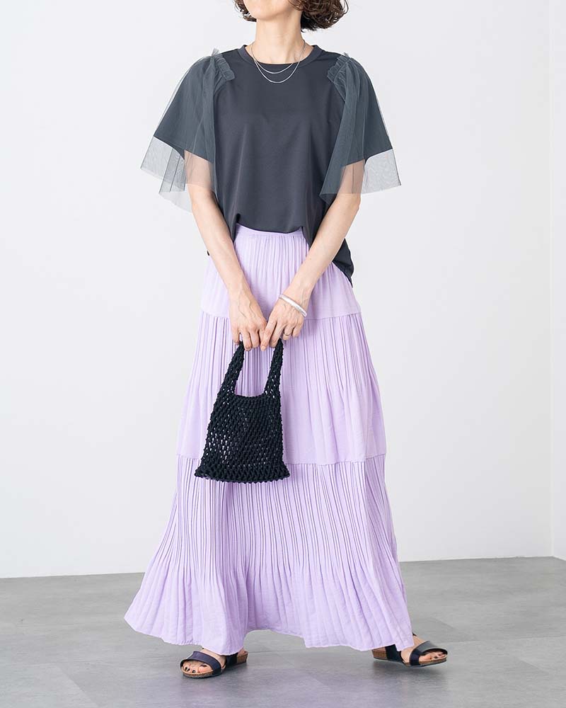 チュールスリーブレイヤードTシャツ