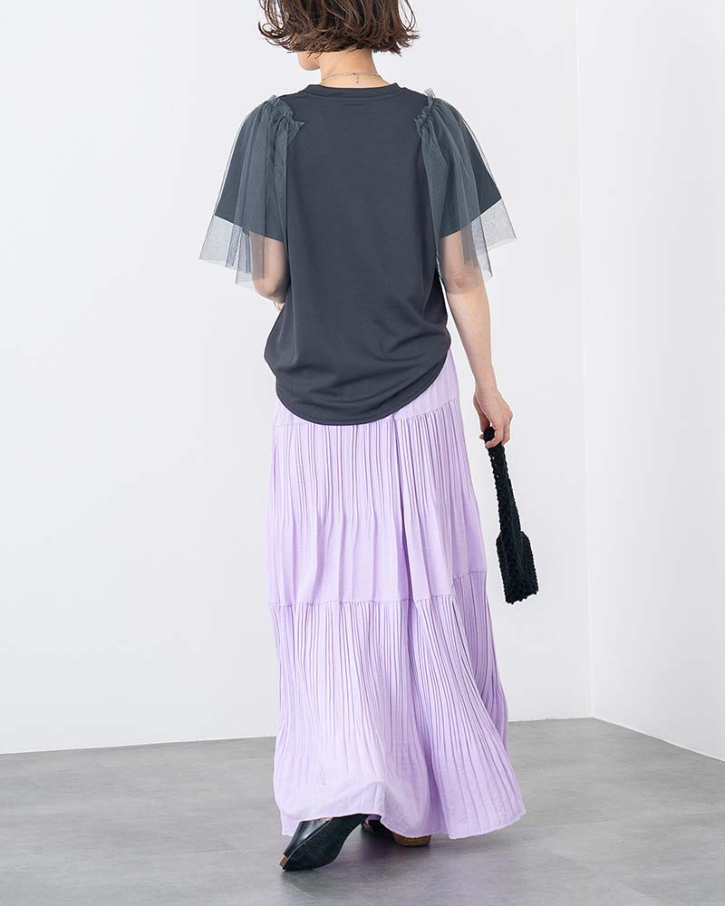 チュールスリーブレイヤードTシャツ