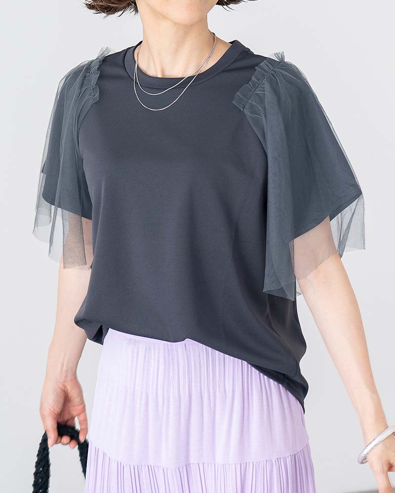チュールスリーブレイヤードTシャツ