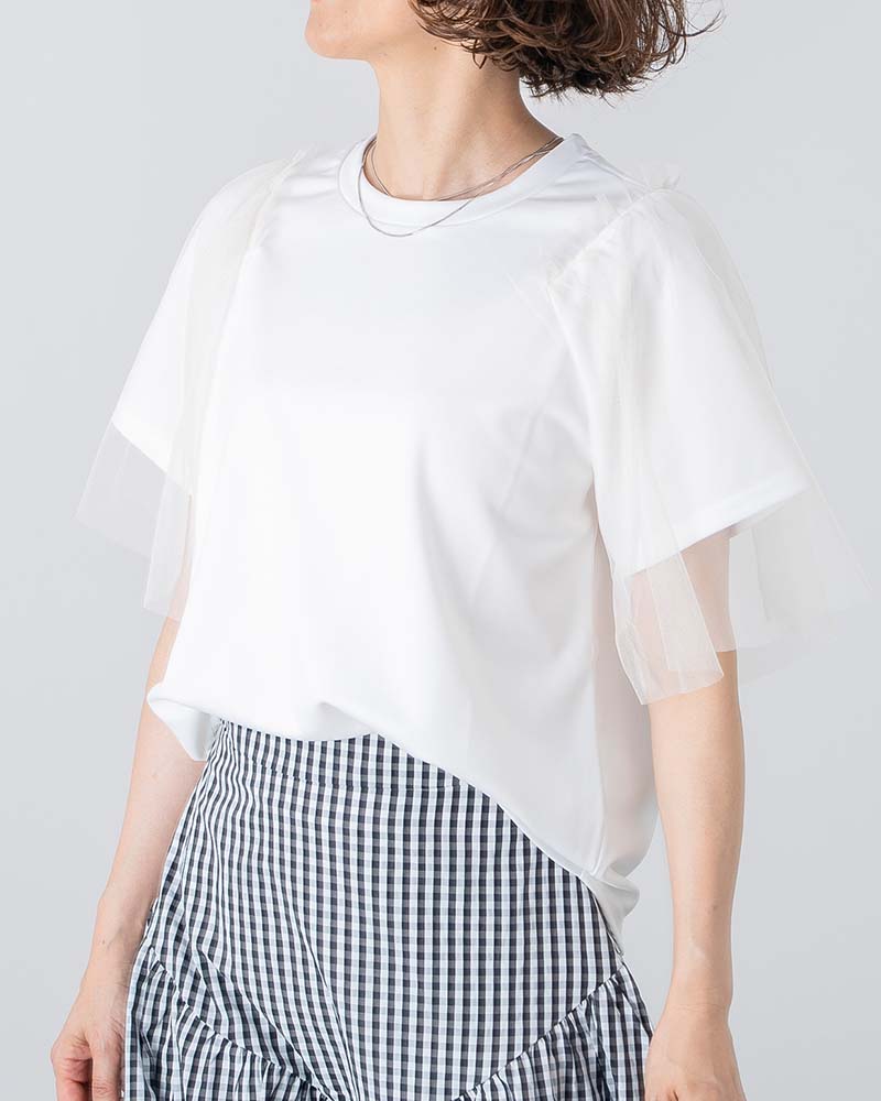 チュールスリーブレイヤードTシャツ