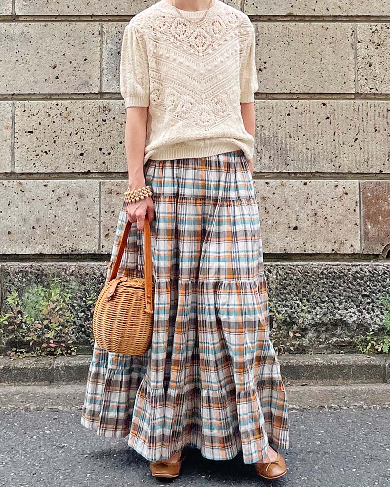 即日発送 新品 - Canaria Style チェックティーアード切り替えフレア