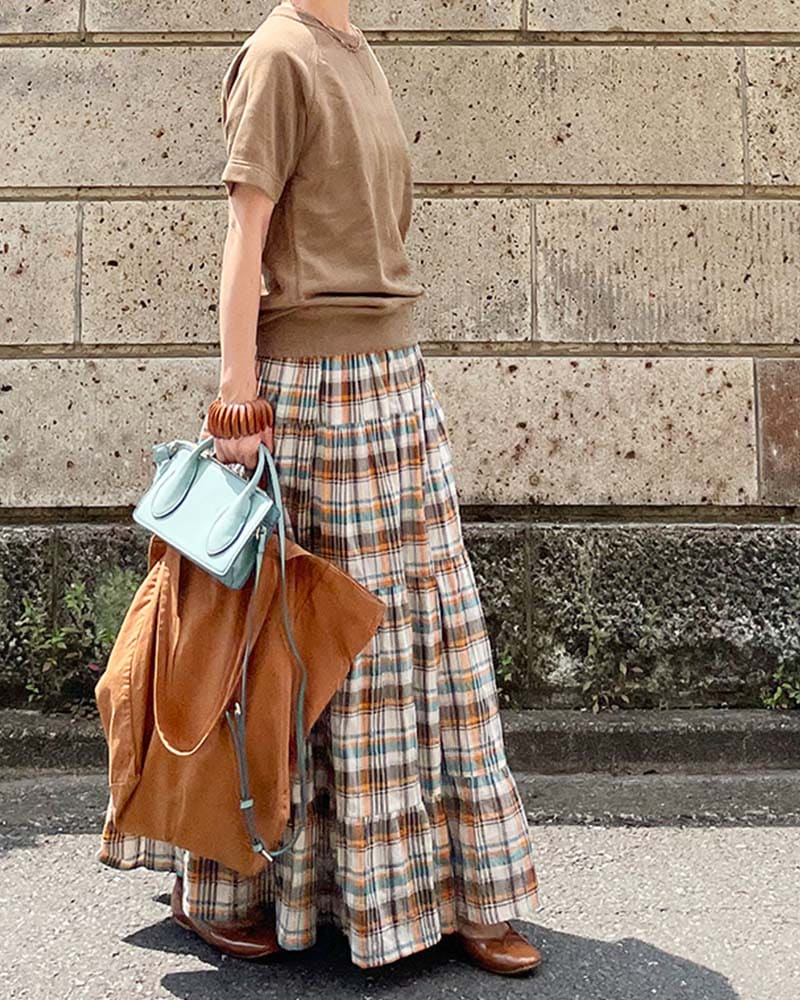 【Canaria Style】《即納》チェックティアード切替フレアースカート(インナースカート付き)