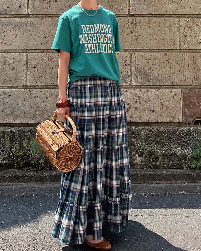 【Canaria Style】《即納》チェックティアード切替フレアースカート(インナースカート付き)