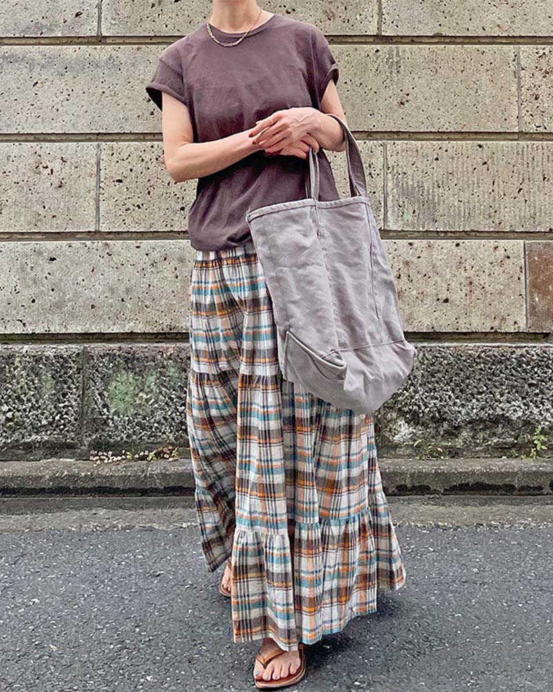 【Canaria Style】《即納》チェックティアード切替フレアースカート(インナースカート付き)