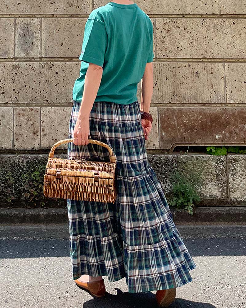 【Canaria Style】《即納》チェックティアード切替フレアースカート(インナースカート付き)