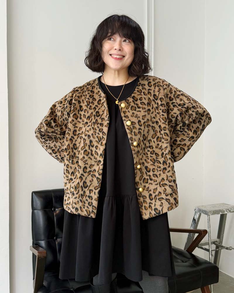 【otostyle】レオパード柄シャギーノーカラーブルゾン