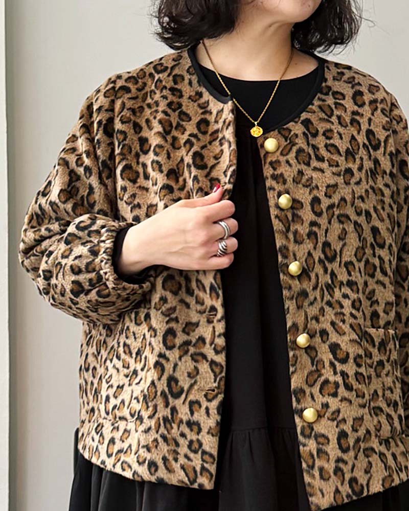 otostyle】レオパード柄シャギーノーカラーブルゾン | OUTER | 元町