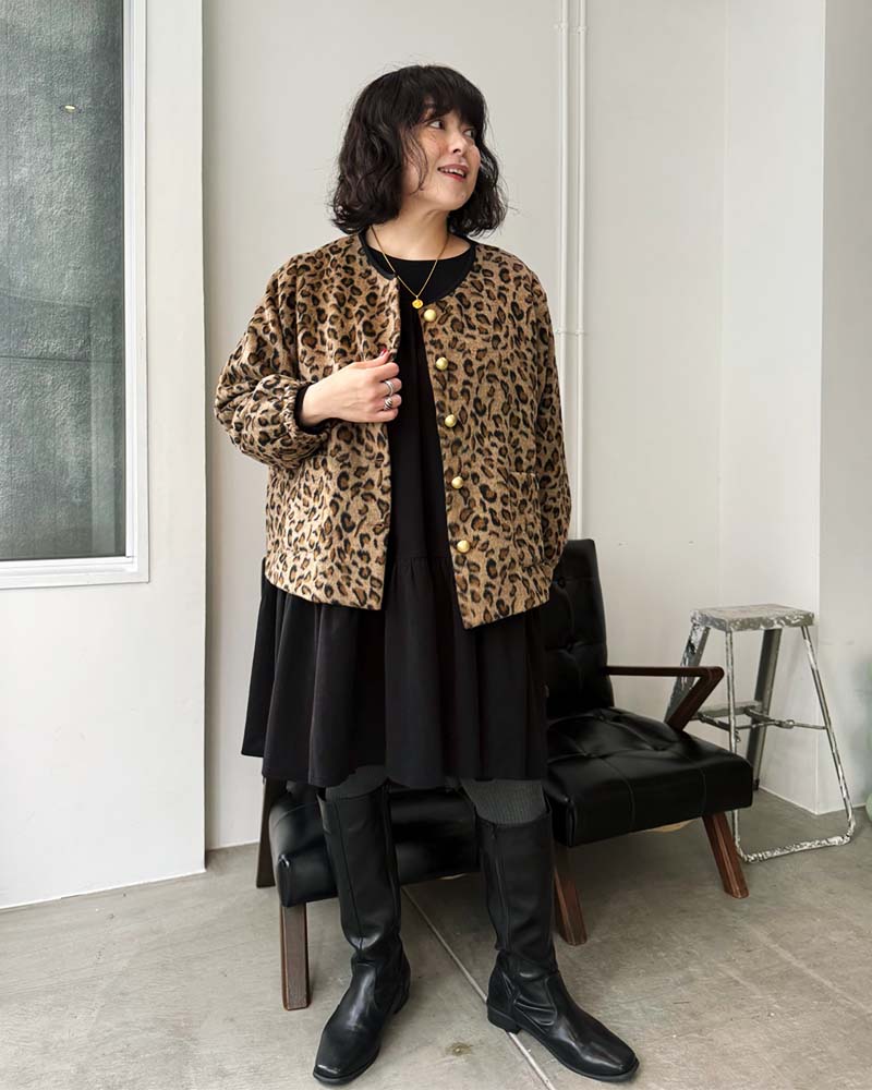 【otostyle】レオパード柄シャギーノーカラーブルゾン