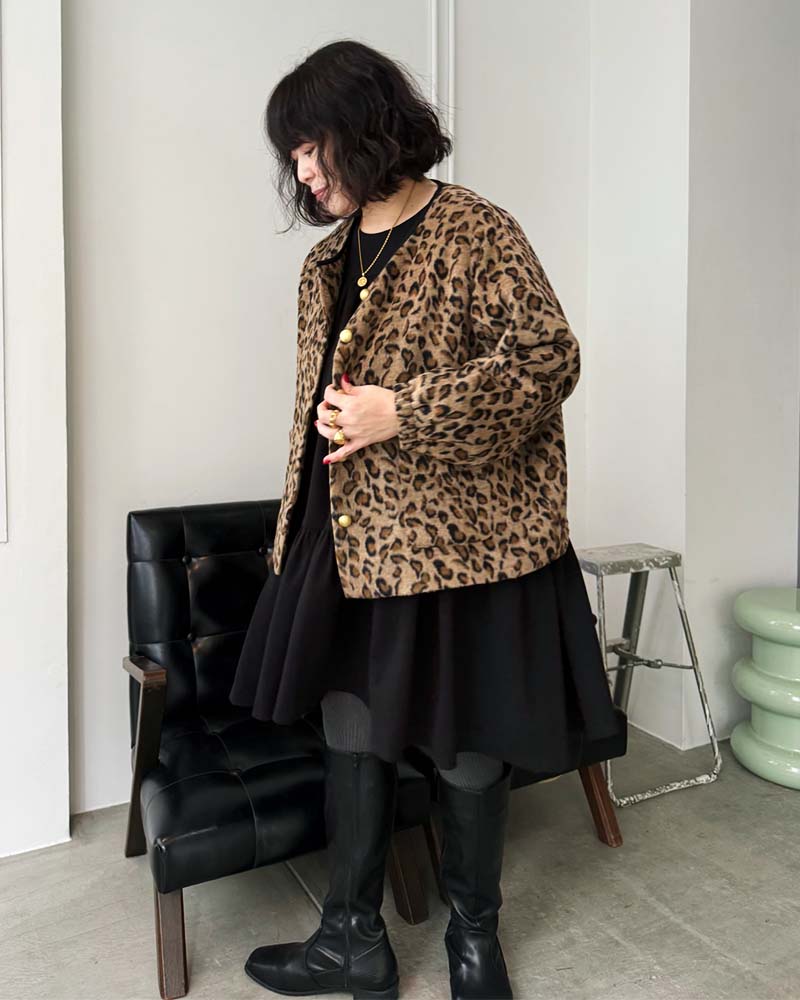 【otostyle】レオパード柄シャギーノーカラーブルゾン