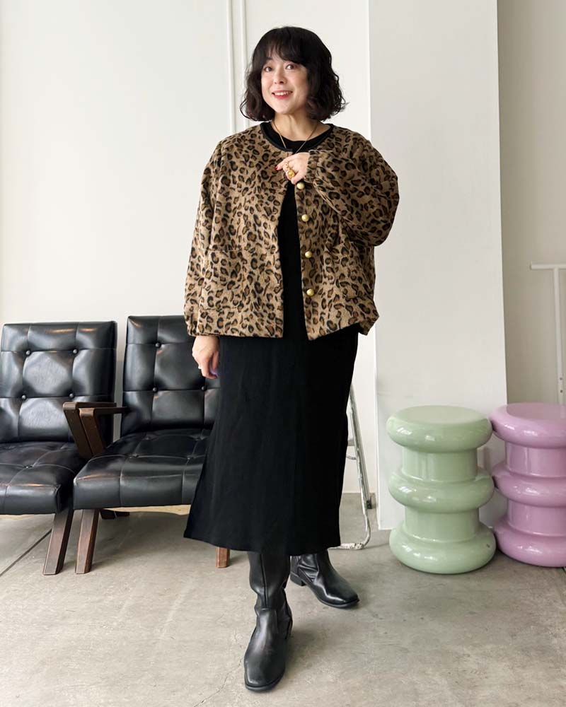 【otostyle】レオパード柄シャギーノーカラーブルゾン