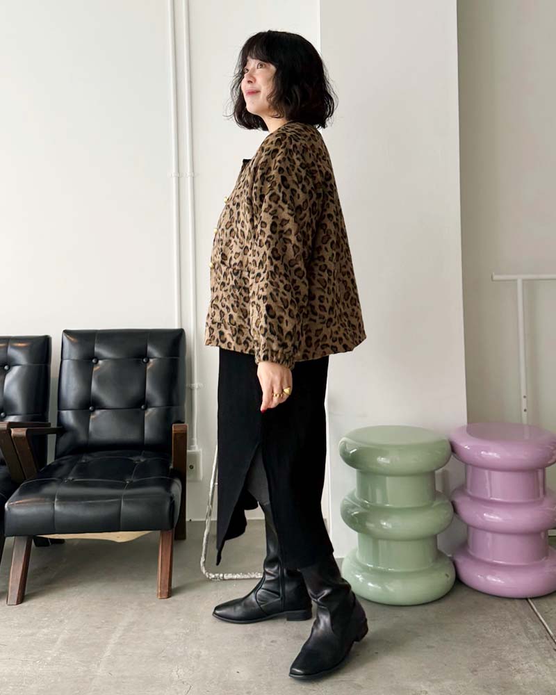 【otostyle】レオパード柄シャギーノーカラーブルゾン
